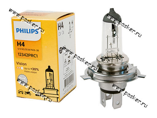 Лампа H4 12V 60/55W P43t (PHILIPS) Premium +30% — купить в