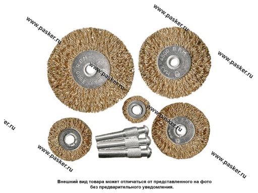 Фото: Щетки для дрели 5шт 5Плоских 25-38-50-63-75мм со шпильками Matrix 74494