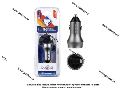 Фото: Разветвитель прикуривателя на 2 USB 3,1А с вольтметром Nova Bright 39726