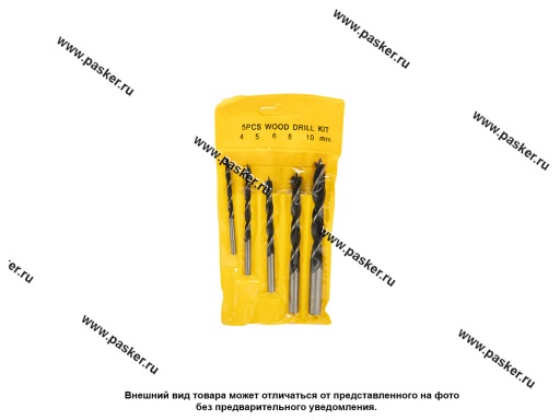Фото: Сверла по дереву 5 предметов 4,5,6,8,10 мм Sparta 702105