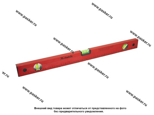 Фото: Уровень алюминиевый 600 мм 3 глазка красный линейка Matrix 33223