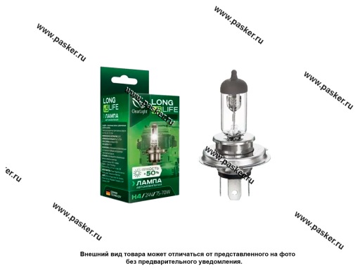 Фото: Лампа галоген 24V H4 75/70W P43t LongLife Clearlight MLH4LL 24V