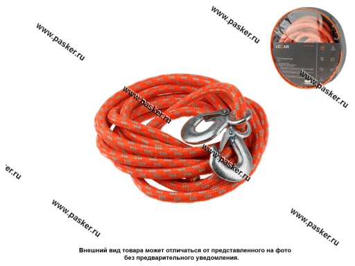 Фото: Трос буксировочный 3.5т LECAR веревочный крюки сумка