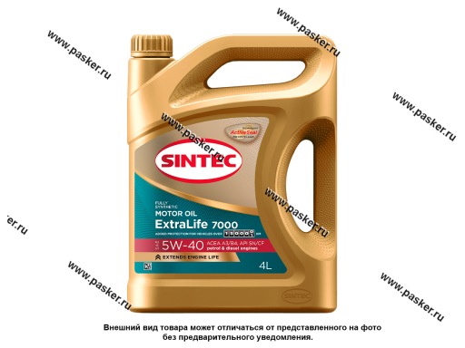 Фото: Масло SINTEC  5W40 ExtraLife 7000 API SN/CF ACEA A3/B4 4л син