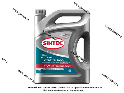 Фото: Масло SINTEC 10W40 ExtraLife 5000 API SL/CF ACEA A3/B4 4л син