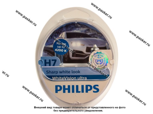 Фото: Лампа галоген 12V H7 55W PX26d Philips WhiteVision ultra +60% яркости 12972WVUSM