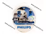 Лампа галоген 12V H4 60/55W P43t Philips CrystalVision 12342CVSM|Код 44758