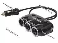 Разветвитель прикуривателя на 3 гнезда + 2 USB 3.1А ZIPOWER PM6653 с шнуром|Код 65660