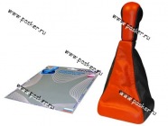 Ручка КПП 2113-15 Сфера кожзам+чехол АвтоБра красная|Код 20545