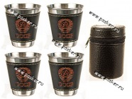 Стаканы дорожные 100мл 4шт нержавейка в футляре|Код 30541