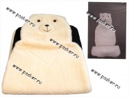 Накидка на сиденье меховая Мишка белый натуральная шерсть|Код 48569