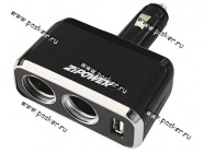 Разветвитель прикуривателя на 2 гнезда + 1 USB 1А ZIPOWER PM6645|Код 65658