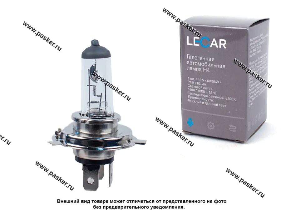 Лампа галоген 12V H4 60/55W P43t LECAR