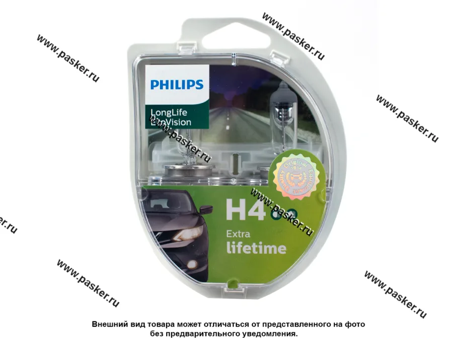 Лампа галоген 12V H4 60/55W P43t-38 Philips LongLife EcoVision 2шт 12342LLECOS2