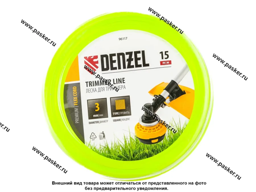 Леска для триммера 3,0мм х 15м FLEX CORD квадрат Denzel 96117