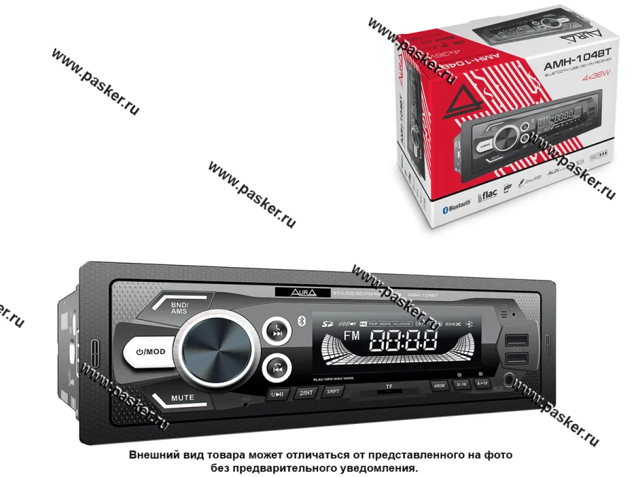 Автомагнитола AURA USB/Bluetooth/MicroSD/FM 4х36W белая подсветка AMH/FIREBALL-104BT
