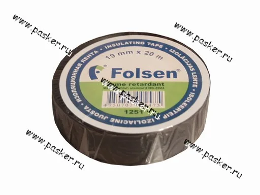 Изолента Folsen 19ммX20м 120мкм черная пламягасящая
