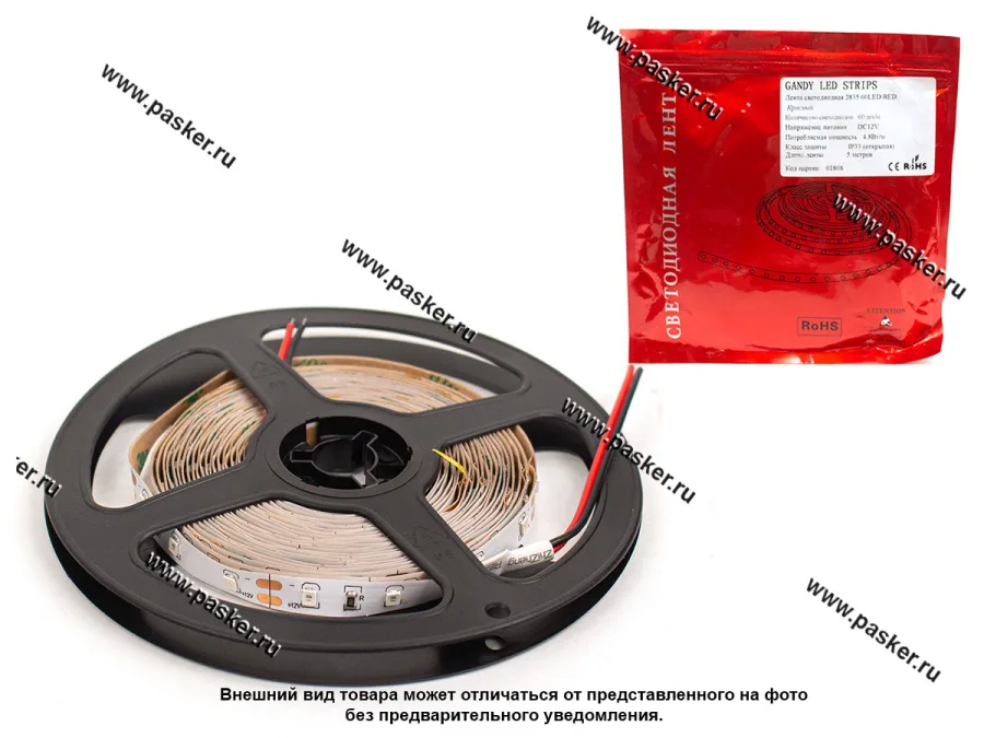 Лента светодиодная 12В 3528 300SMD IP22/LS603 не герметичная красный 4,8Вт/м 1метр [упаковка 5 м]