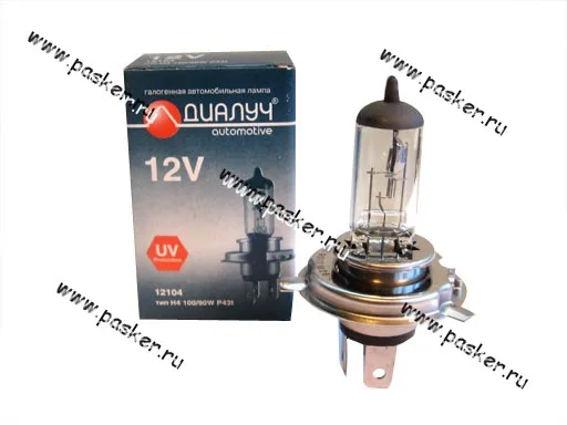 Лампа галоген 12V H4 100/90W P43t ДиаЛуч [упаковка 10 шт.]