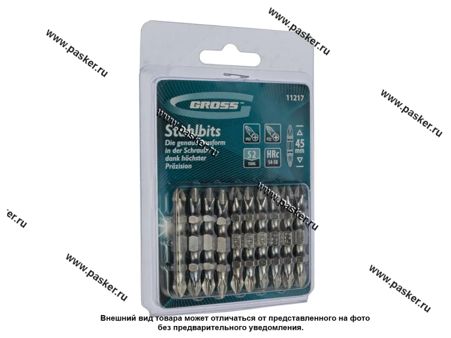 Биты 1/4 10пр крест двуxстор PH2-PZ2x45мм Gross11217