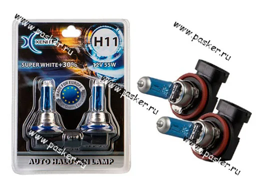 Лампа галоген 12V H11 55W PGJ19-2 Xenite Super White +30% яркости 2шт