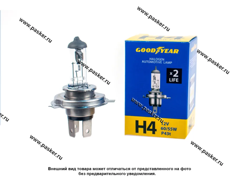 Лампа галоген 12V H4 60/55W P43t Long Life Goodyear GY014122