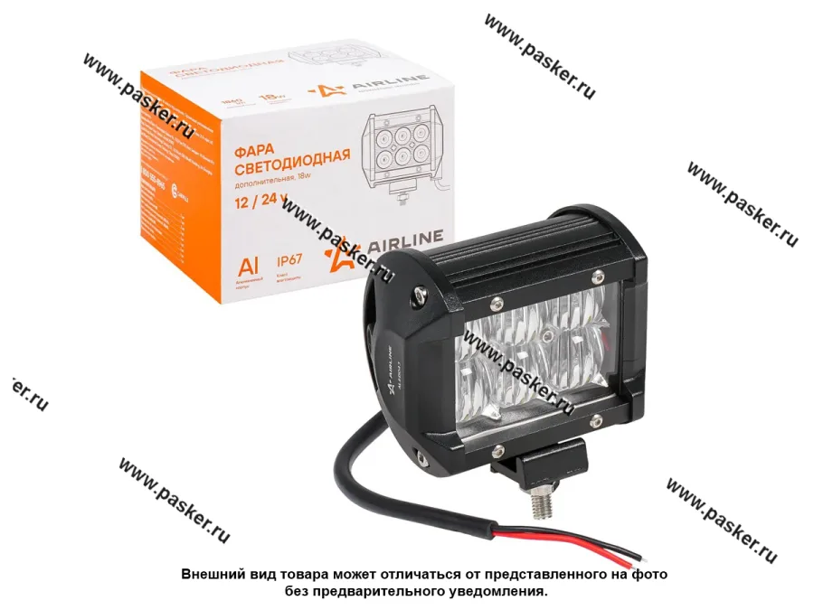 Фара светодиодная прямоугольная 18W 12/24V AIRLINE 6LED 5D линза рабочий свет ALED043
