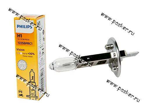 Лампа галоген 12V H1 55W P14.5s Philips Vision +30% яркости 12258PRC1