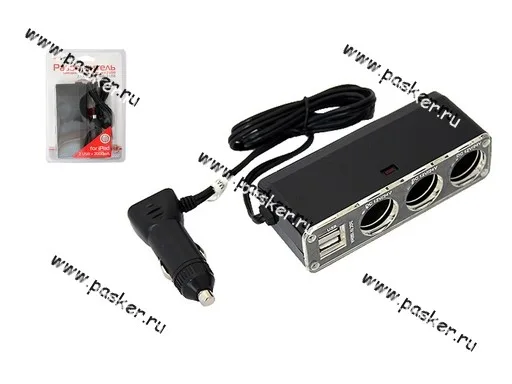 Разветвитель прикуривателя на 3 гнезда + 2 USB AUTOSTANDART 104222