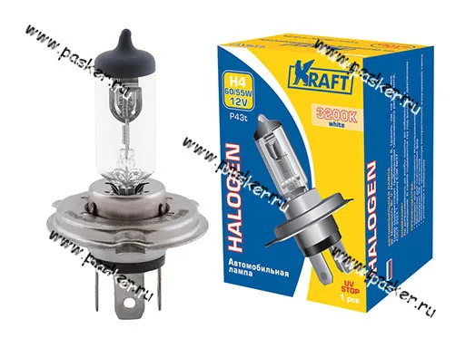 Лампа галоген 12V H4 60/55W P43t KRAFT 700010