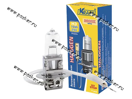 Лампа галоген 24V H3 70W Pk22s KRAFT 700008