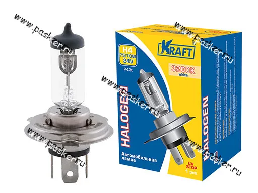 Лампа галоген 24V H4 75/70W P43t KRAFT 700012