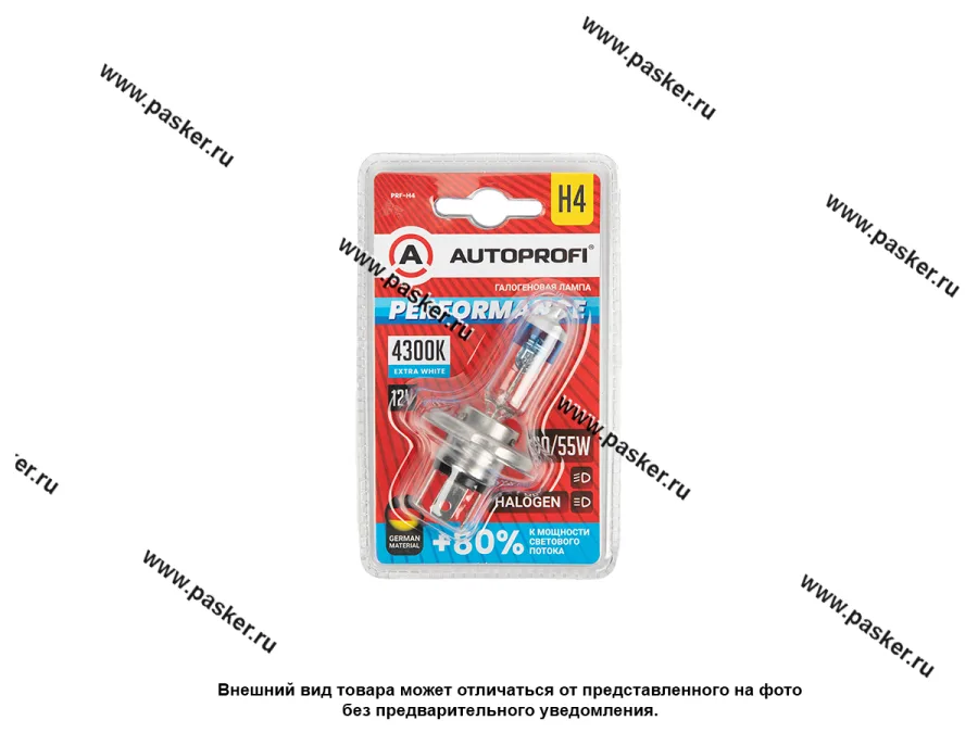 Лампа галоген 12V H4 60/55W P43T AUTOPROFI PERFORMANCE +80% PRF-H4