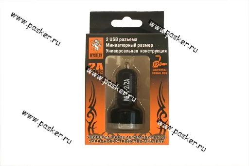 Разветвитель прикуривателя на 2 USB MYSTERY MUC-2/2A