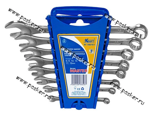 Ключи комбинированные  8 предметов 9-19 KRAFT Master 700761