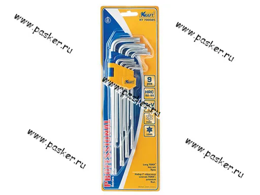 Ключи торцевые Г-образные TORX 9 предметов T10-T50 удлиненные KRAFT 700565