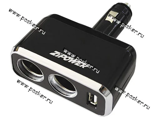 Разветвитель прикуривателя на 2 гнезда + 1 USB 1А ZIPOWER PM6645