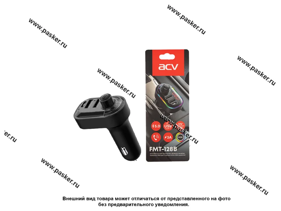 Трансмиттер FM ACV FMT- 128B Bluetooth/AUX/MicroSD