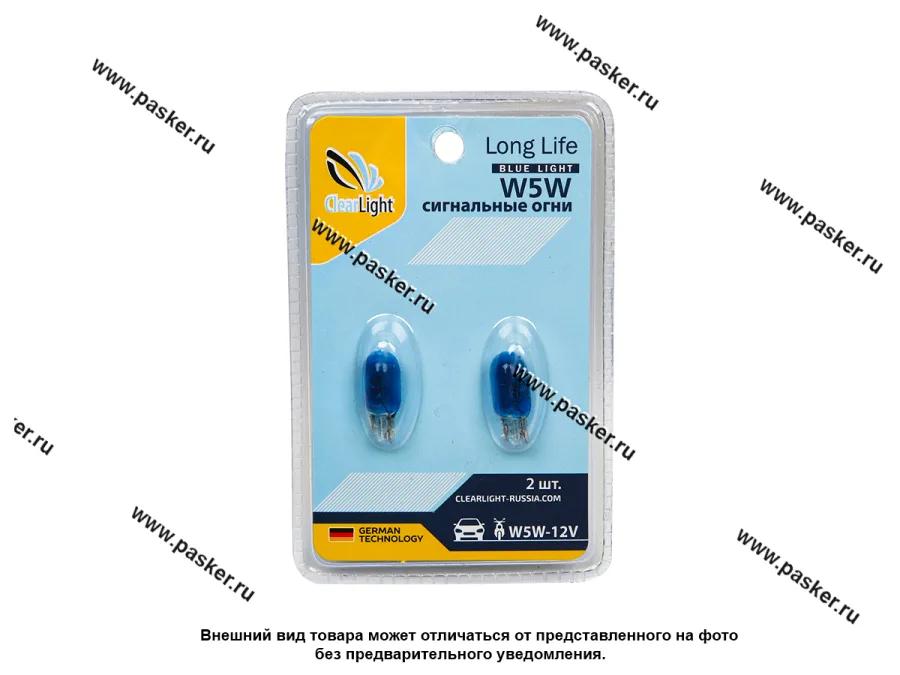 Лампа 12V5W T10 W2.1x9.5d Blue Vision Clearlight CL-W5W-12V 2B (blue)