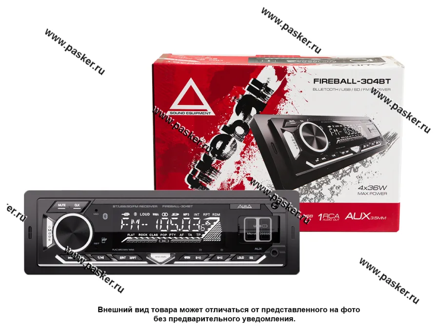 Автомагнитола AURA USB/Bluetooth/MicroSD/FM 4х51W 2RCA ID3 тэги белая подсветка FIREBALL-304BT