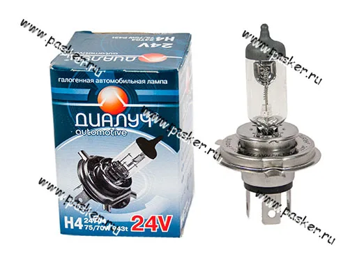 Лампа галоген 24V H4 75/70W P43t ДиаЛуч [упаковка 10 шт.]
