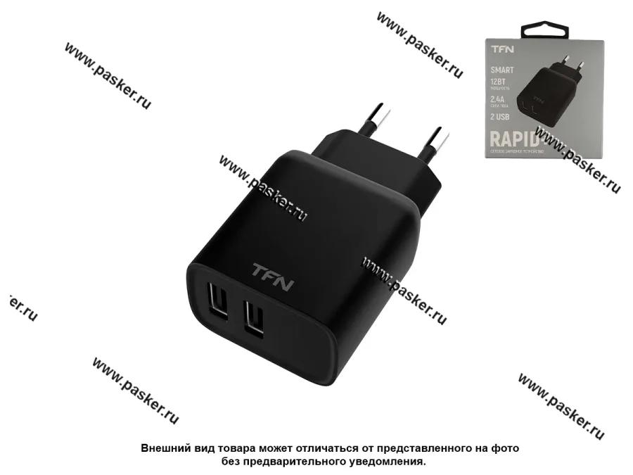 Зарядное устройство сетевое 2 USB TFN-WCRPD12W2UBK