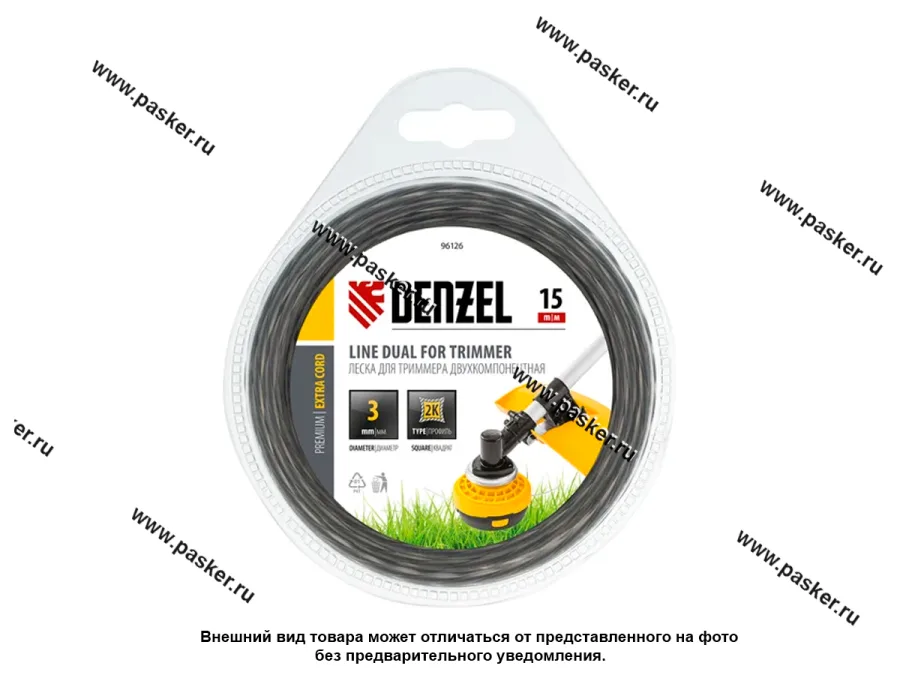 Леска для триммера 3,0мм x 15м двухкомпонентная квадрат EXTRA CORD Denzel 96126