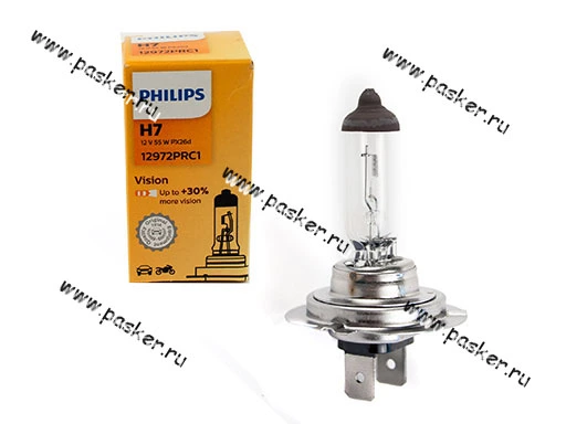 Лампа галоген 12V H7 55W PX26d Philips Vision +30% яркости 12972PRC1