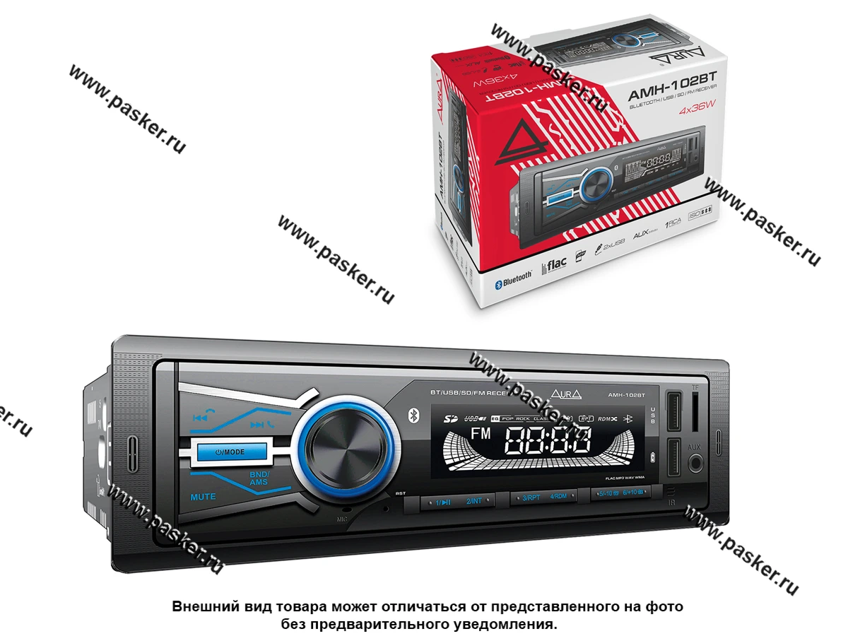 Автомагнитола AURA USB/Bluetooth/MicroSD/FM 4х36W синяя подсветка AMH/FIREBALL-102BT