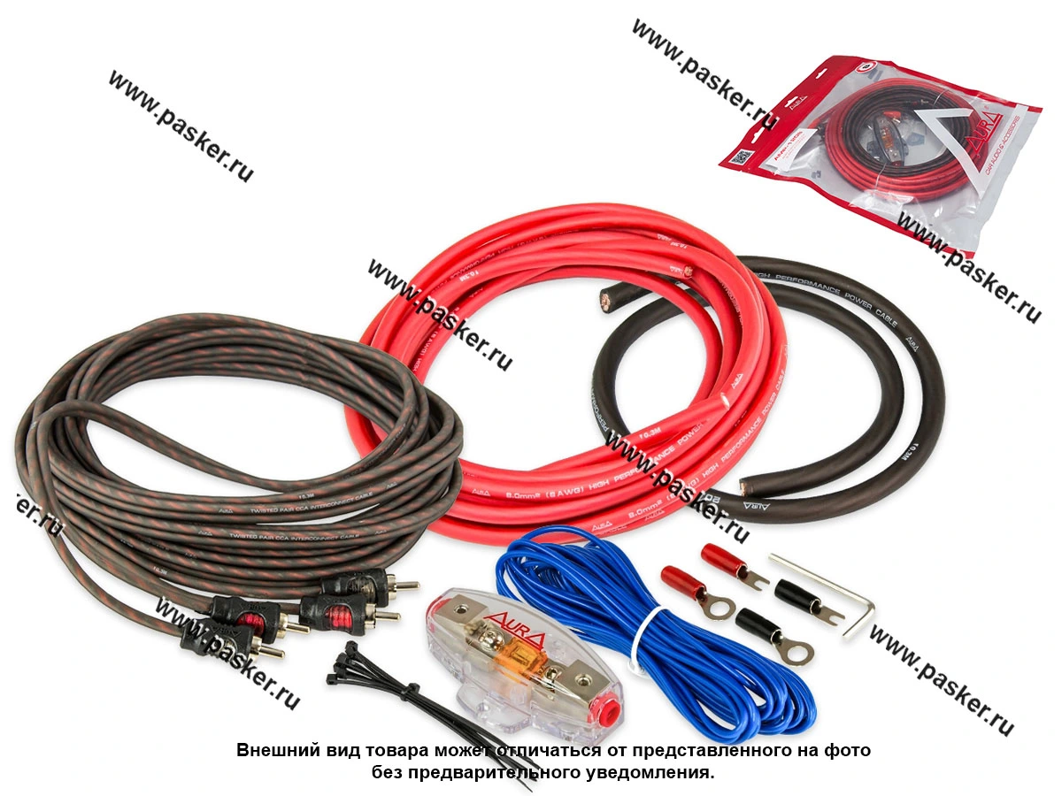 АУДИО Комплект для подключения 2х канального усилителя 8AWG (8мм2) AURA AMP-1208