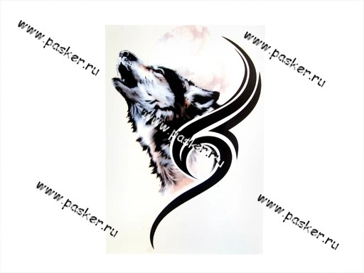 Наклейка Волк-tatoo 12х17,5см
