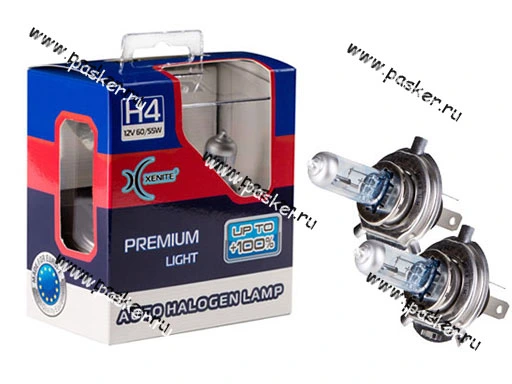 Лампа галоген 12V H4 60/55W P43t Xenite Premium +100% яркости 2шт
