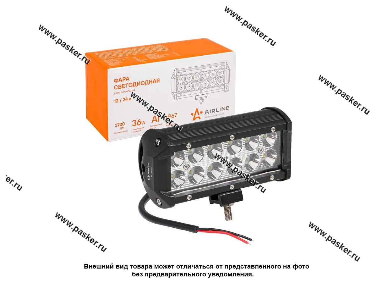 Фара светодиодная прямоугольная 36W 12/24V AIRLINE 12LED направленный поток света ALED045