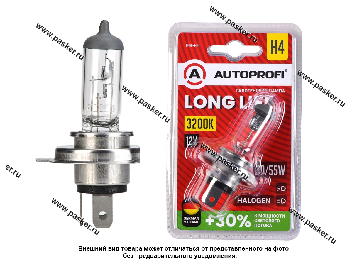 Лампа галоген 12V H4 60/55W P43T AUTOPROFI LONG LIFE +30% LNG-H4